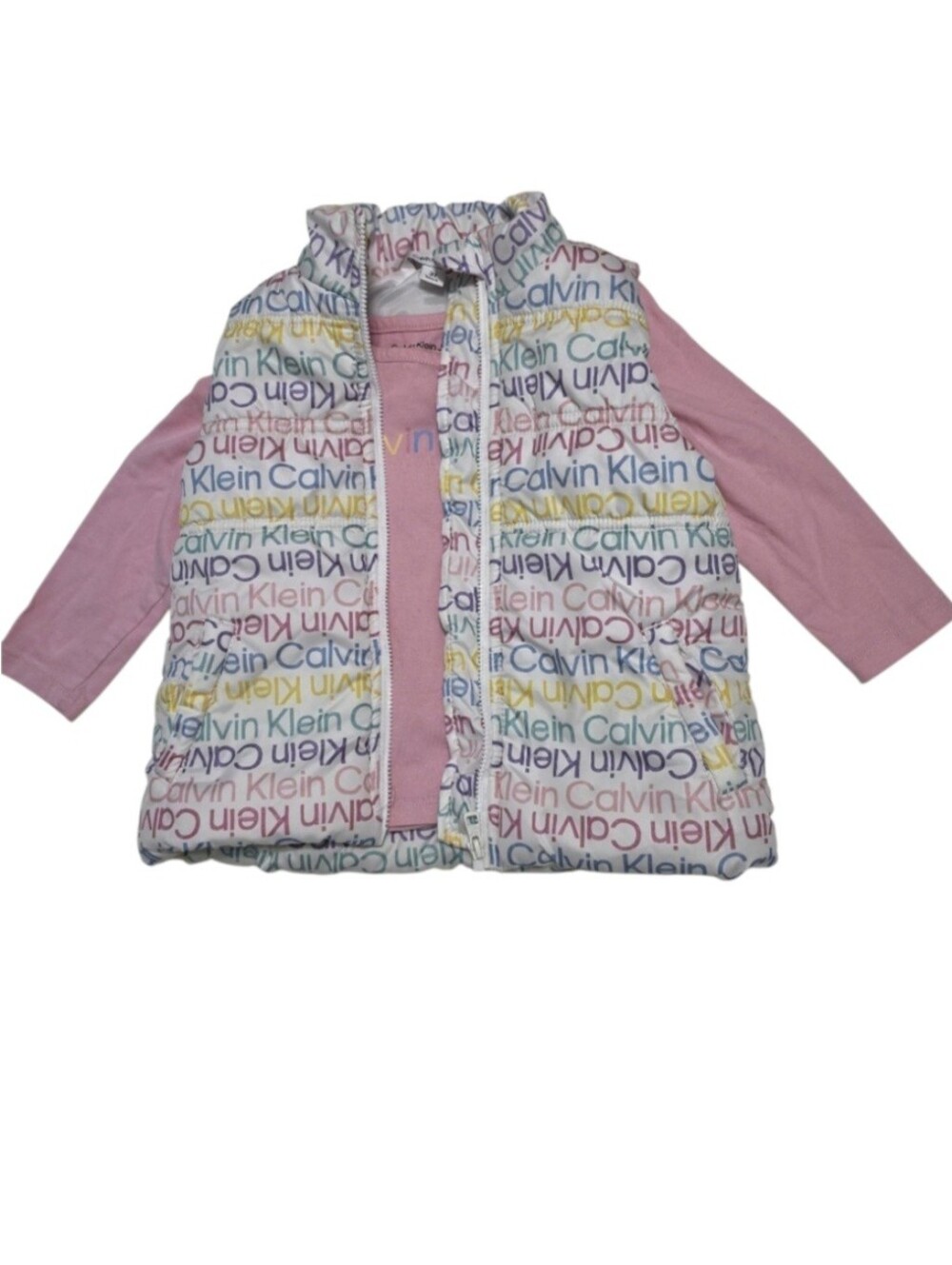 Calvin Klein 2-Piece Lightweight Puffer Vest & Solid Pink Long Sleeve Top Sz 3T